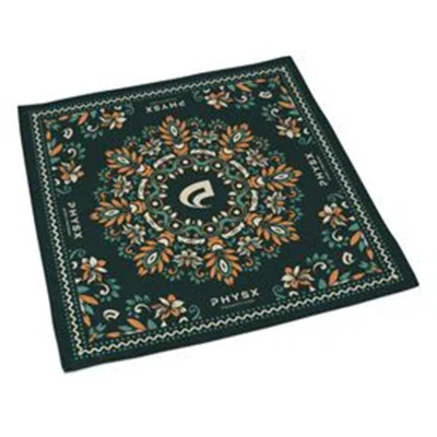 Square scarf laid flat showing the printed design