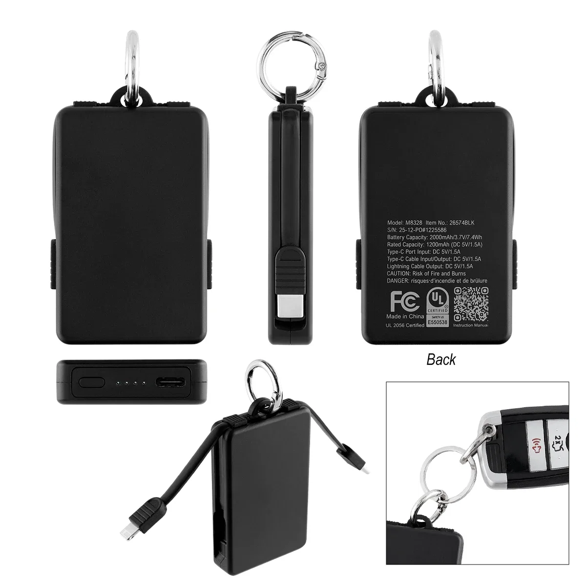 2,000 mAh UL Listed Power Bank Key Ring — view 2