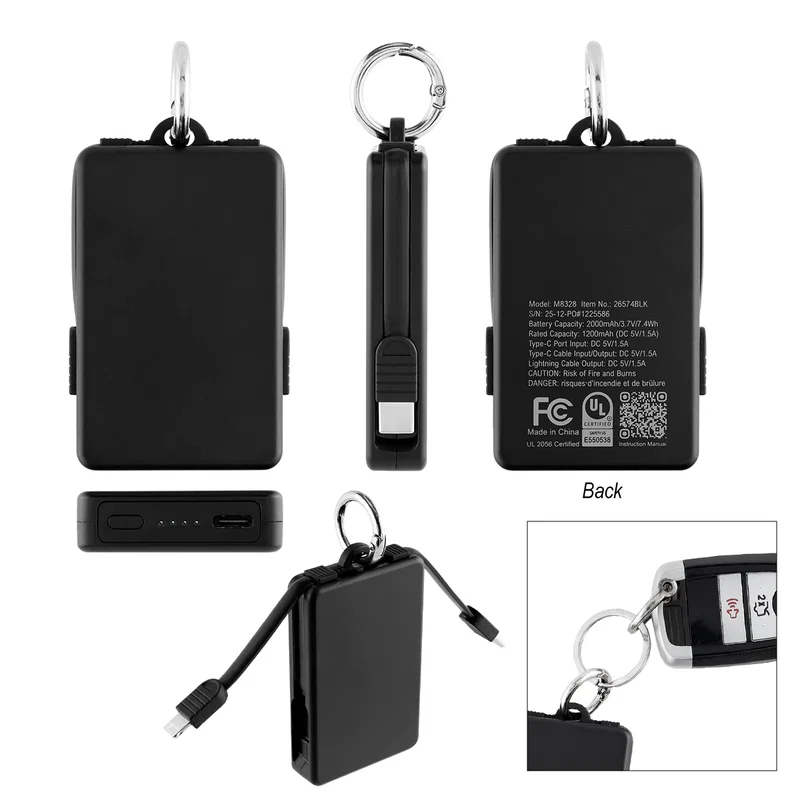 2,000 mAh UL Listed Power Bank Key Ring — view 2