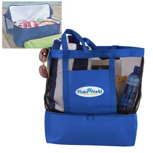 2-in-1 Mesh Beach Tote with Zippered Cooler, 16" x 18", Full-Color Imprint