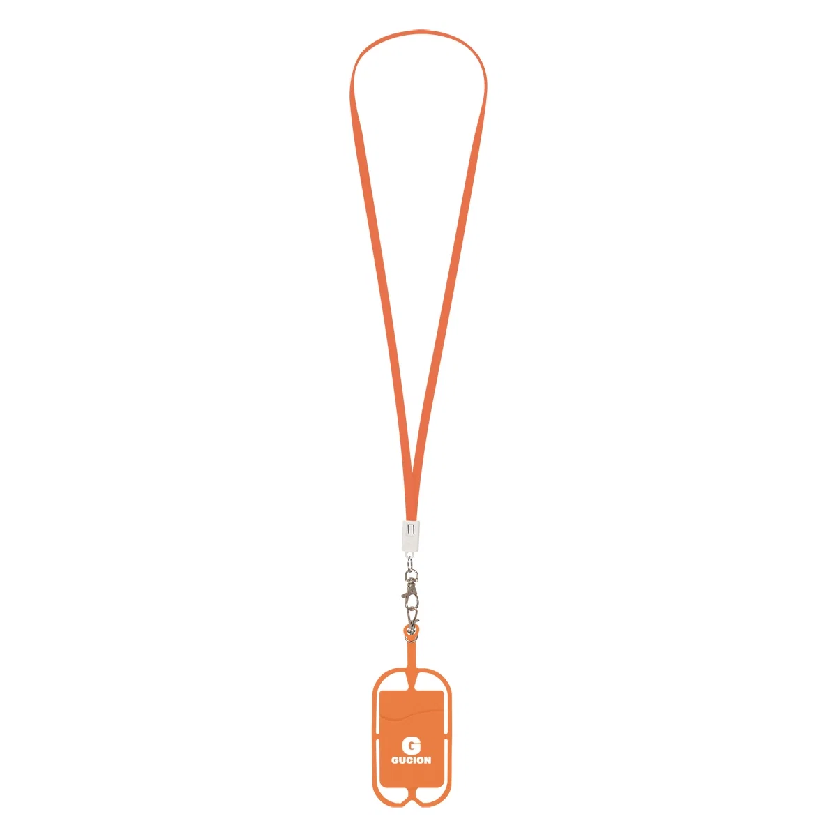 Charging cable lanyard with an attached phone holder and card wallet