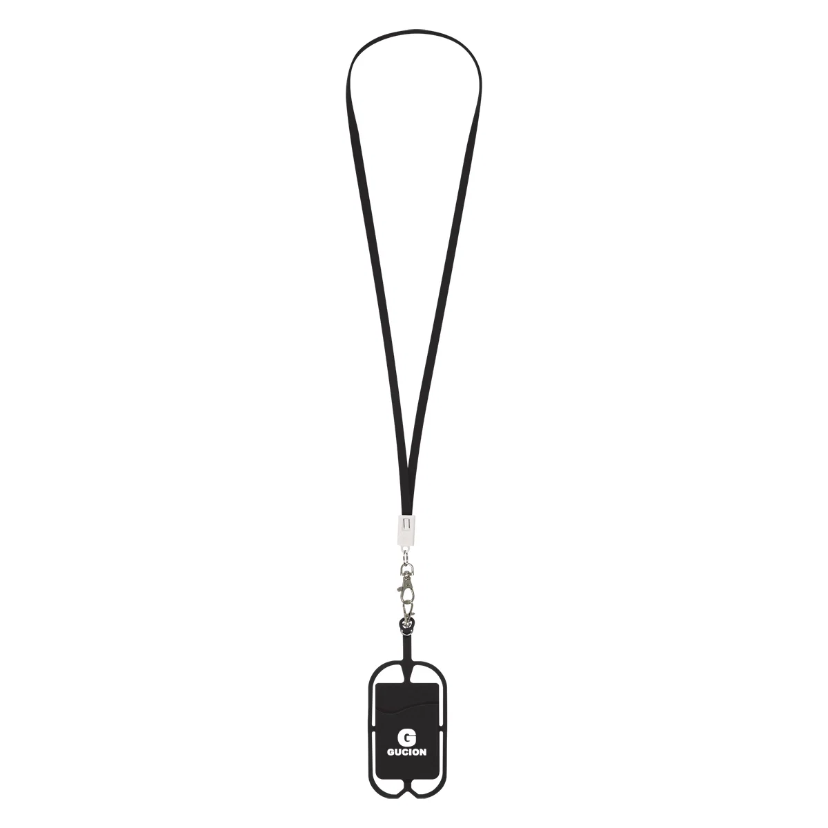 Lanyard worn around the neck with a phone secured