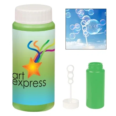 Blowing bubbles at an outdoor birthday party
