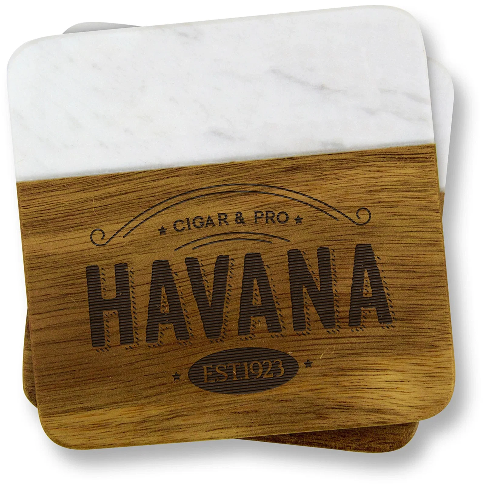 2 Pc. Acacia Wood & Marble Coaster Set — view 3
