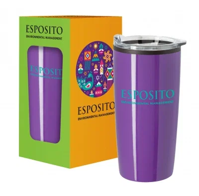 Twenty ounce tumbler shown with its clear lid on