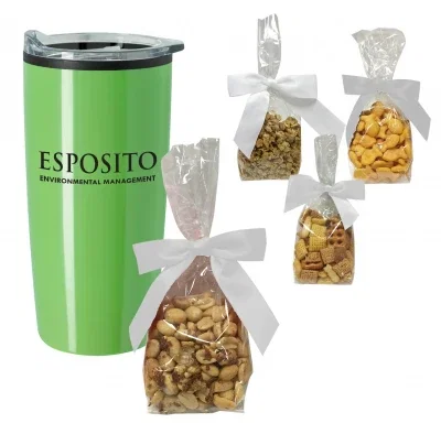 Twenty ounce tumbler shown upright with its stuffer packaging