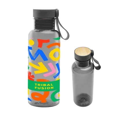 20 ounce rPET bottle topped with a bamboo accent lid