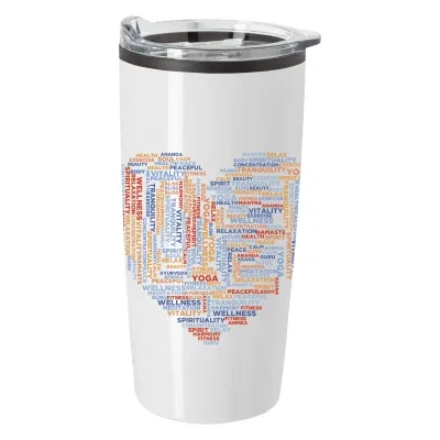 Orange tumbler viewed from a slight angle