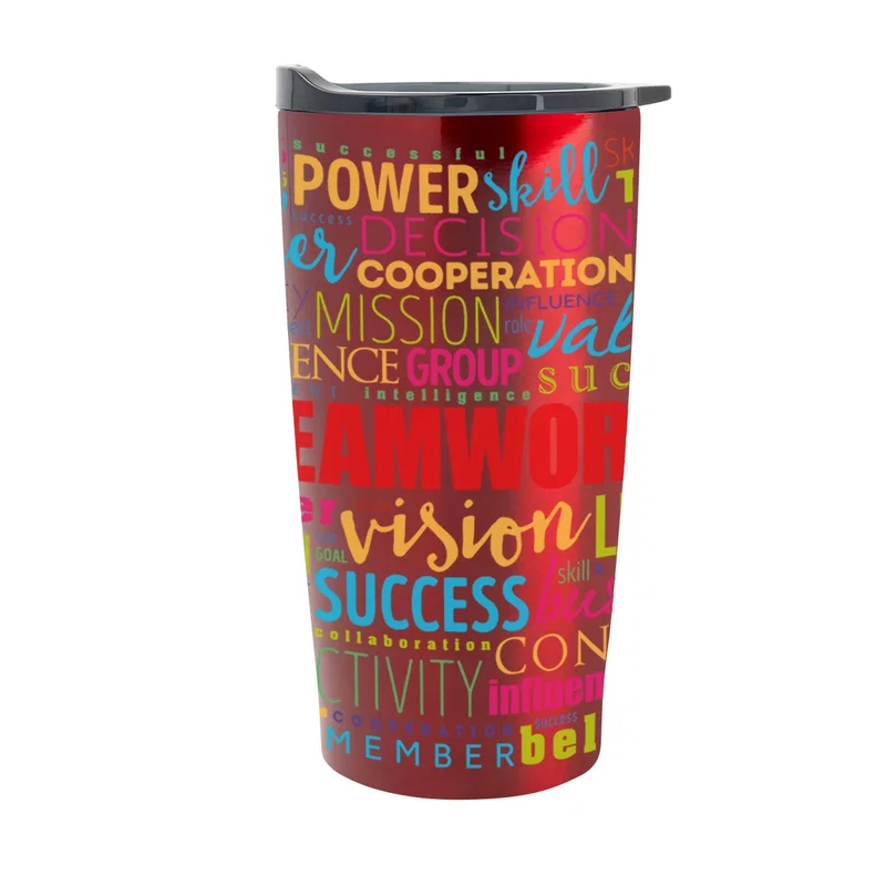 Side view of the printed tumbler and its lid