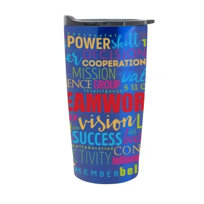 Navy tumbler standing seven inches tall