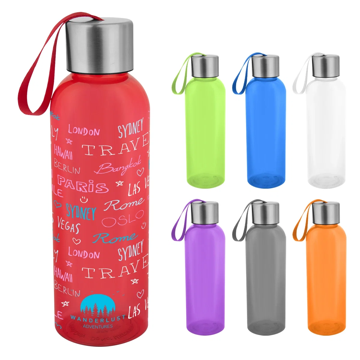 Twenty ounce recycled plastic water bottle with a screw on lid