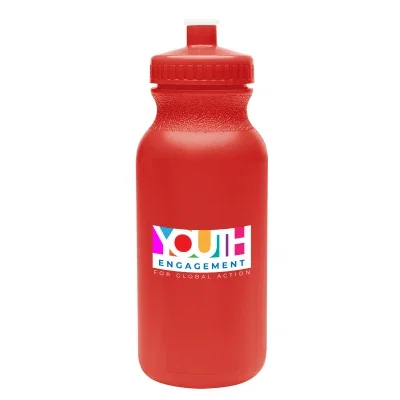 Twenty ounce bike bottle shown upright in a bright colorway