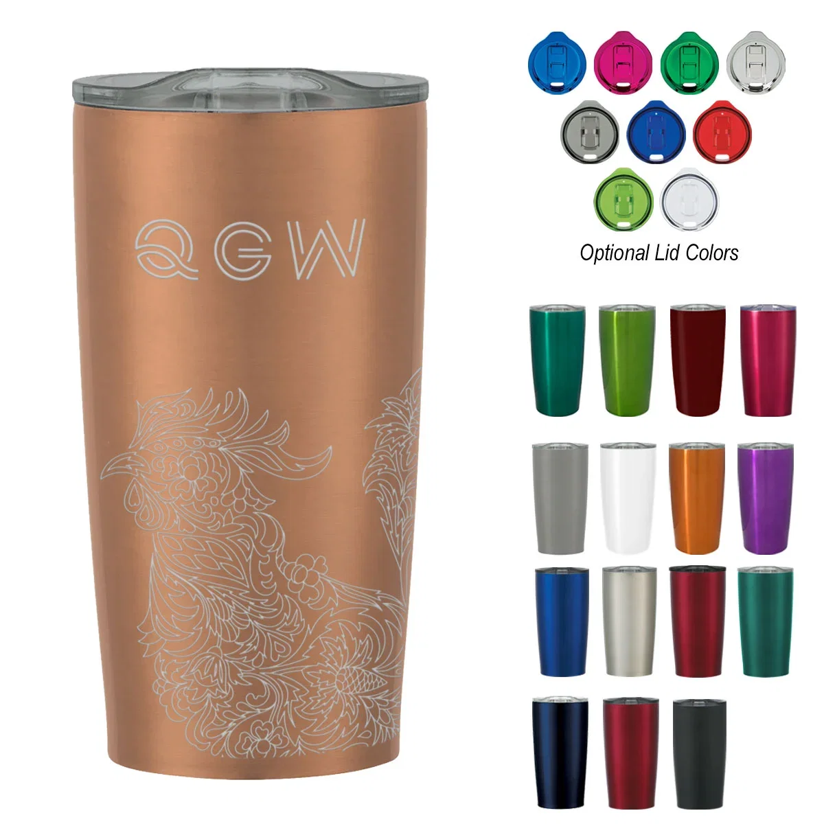 20 oz Himalayan stainless tumbler shown with its clear lid
