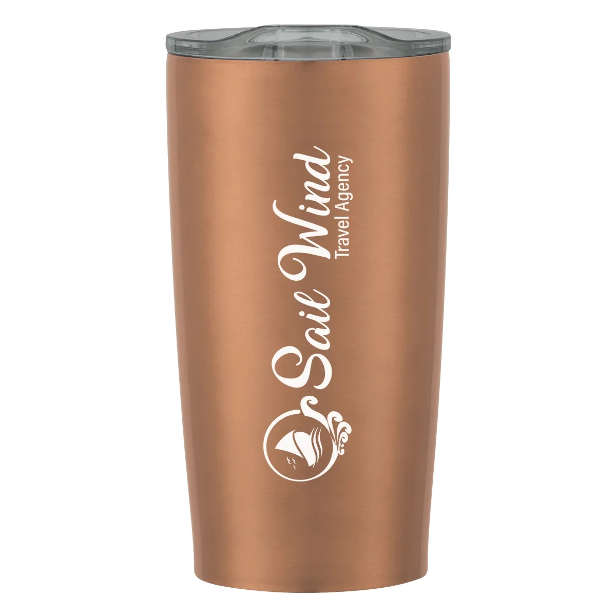 Twenty ounce Himalayan tumbler standing upright with the clear lid on