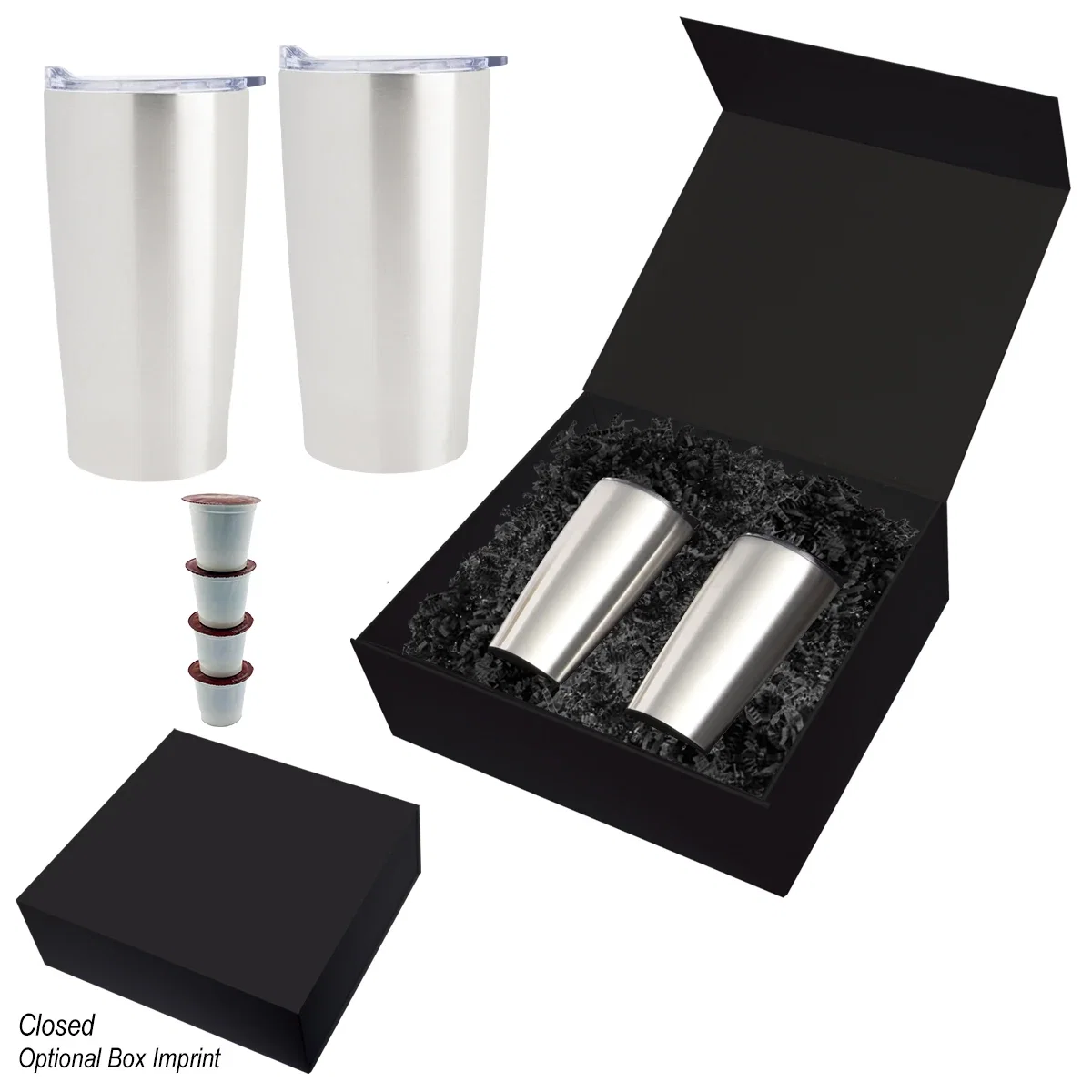 Set arranged to show both the cup and its case