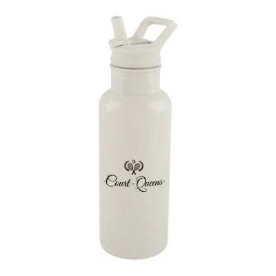 Reusable rPET water bottle standing just over nine inches tall