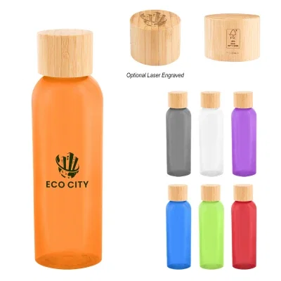 Bamboo lid shown twisted onto the bottle top.