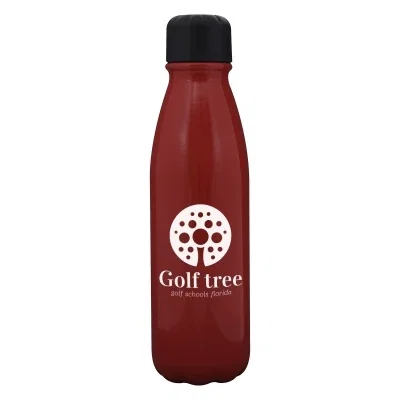 Red aluminum bottle standing nine inches tall