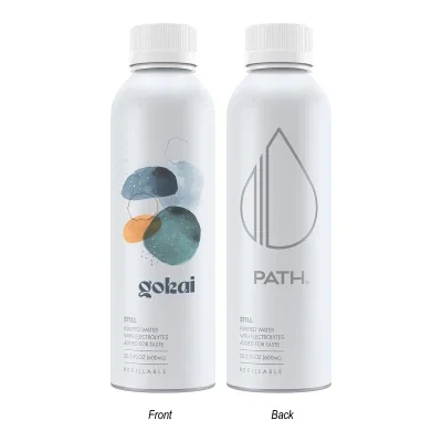 Twenty ounce bottle of still water shown upright