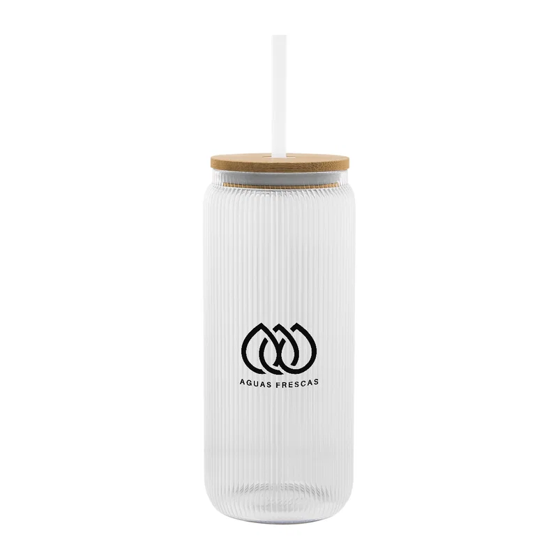 20 oz. Ribbed Borosilicate Glass Can w/ Bamboo Lid — view 2