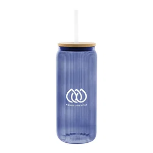 20 oz. Ribbed Borosilicate Glass Can w/ Bamboo Lid