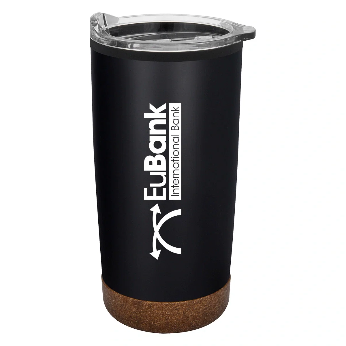 Black tumbler photographed from the front