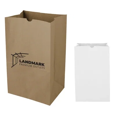 Short SOS kraft bag standing about 13 inches tall