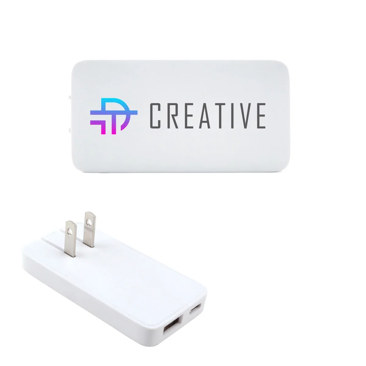 White twenty-watt wall charger shown from the front