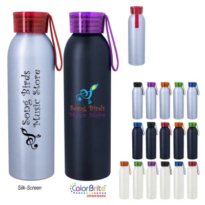 Twenty-two ounce recycled aluminum bottle with a screw-on lid