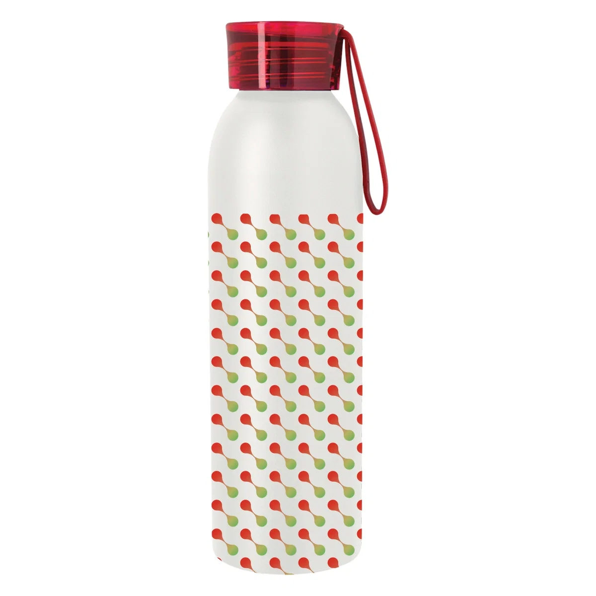 Front view of the tall cylindrical drink bottle
