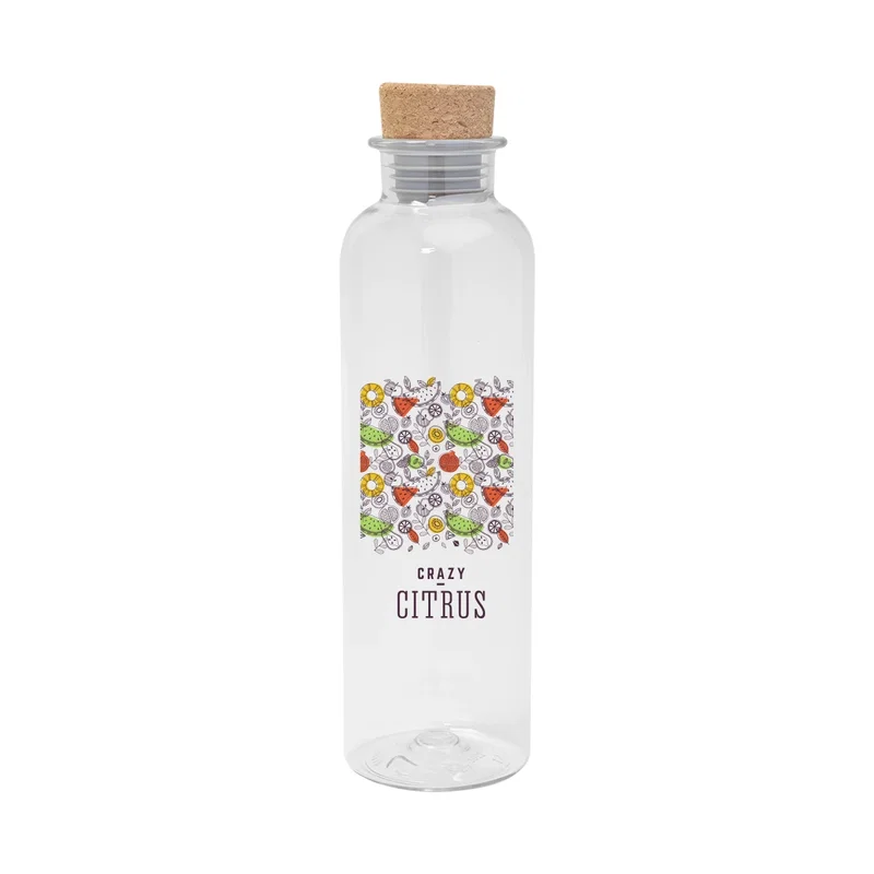 Blue translucent bottle angled to show its slim carry profile