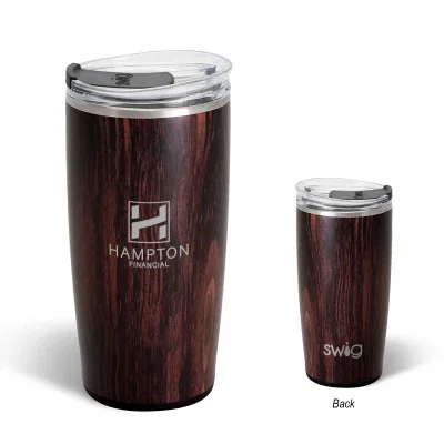 Brown twenty-two ounce tumbler with a barrel inspired finish