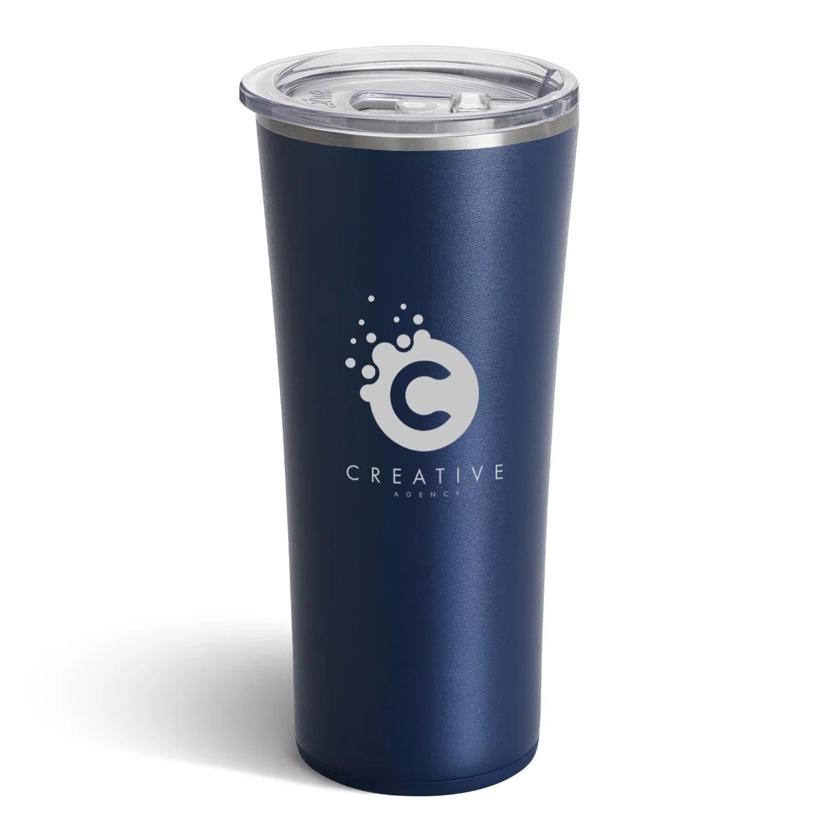 Insulated stainless tumbler standing eight inches tall