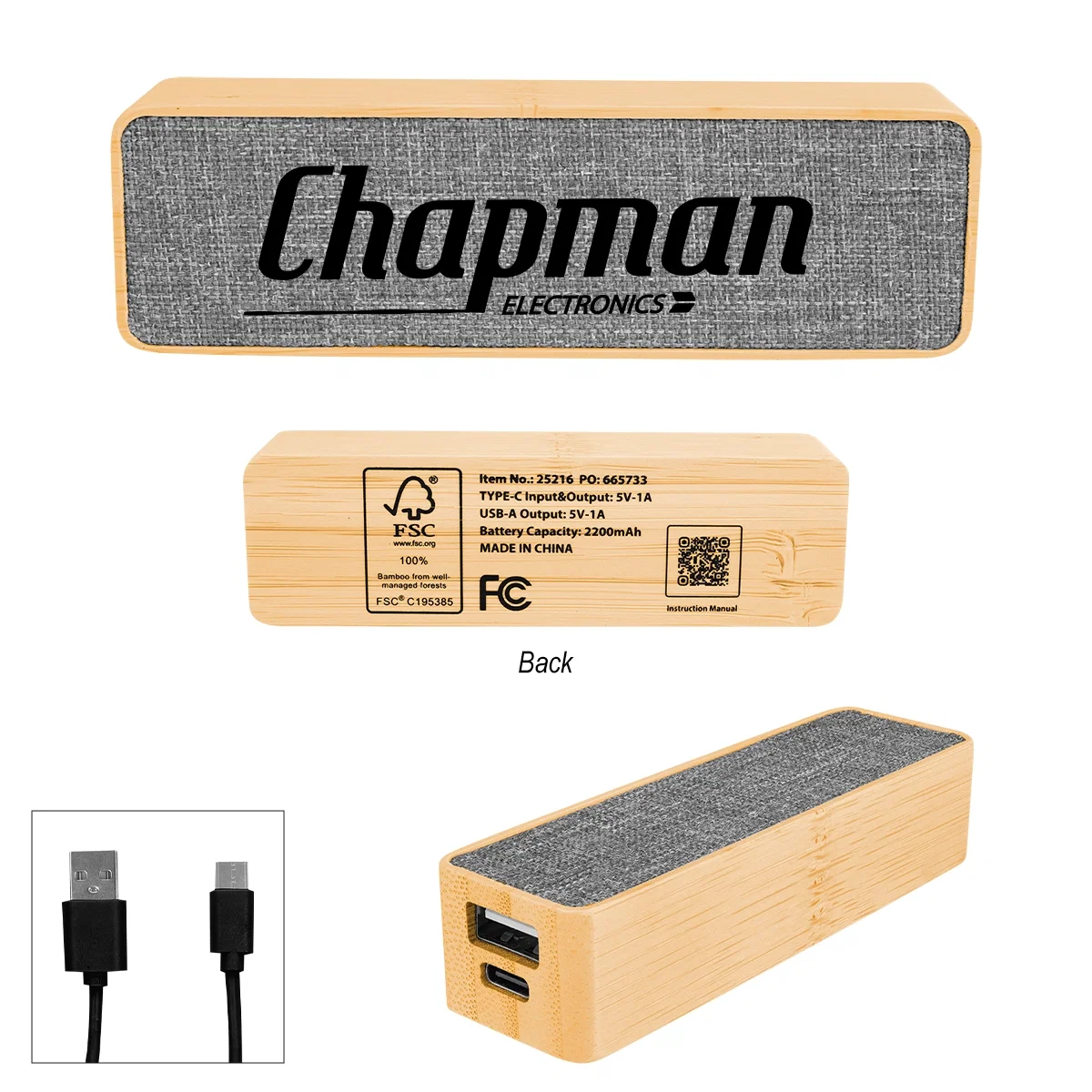 Bamboo and rPET power bank offered in 2200 and 5000 mAh