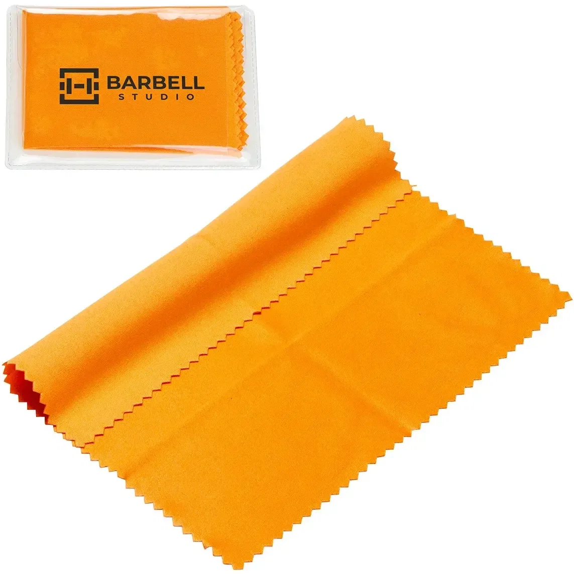 220GSM microfiber cloth in clear PVC case, promotional handout, side view