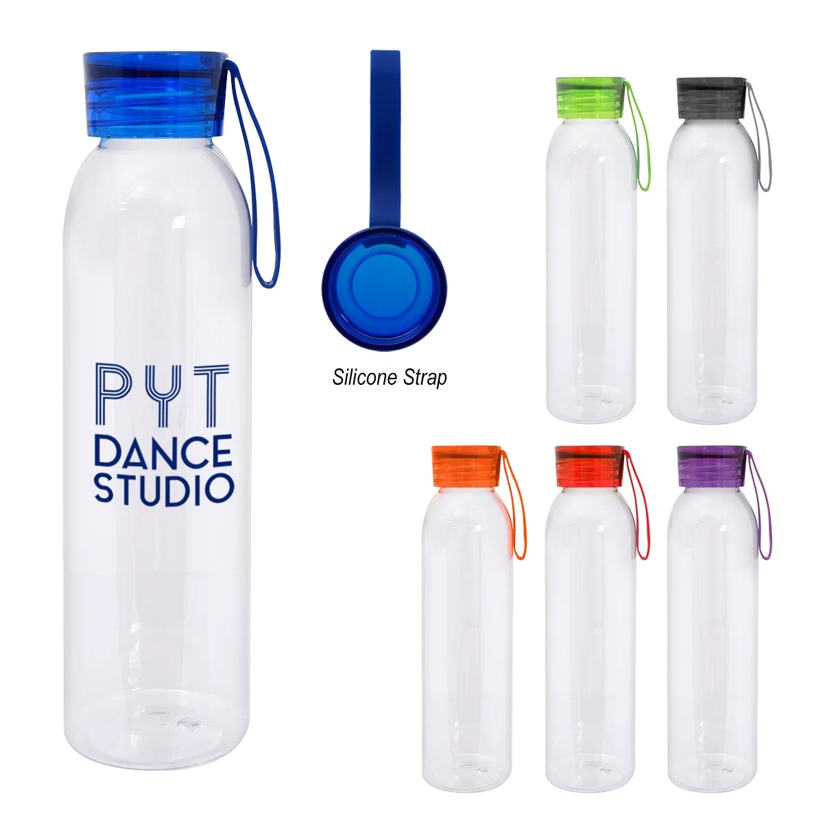 Clear Tritan water bottle with a colored lid
