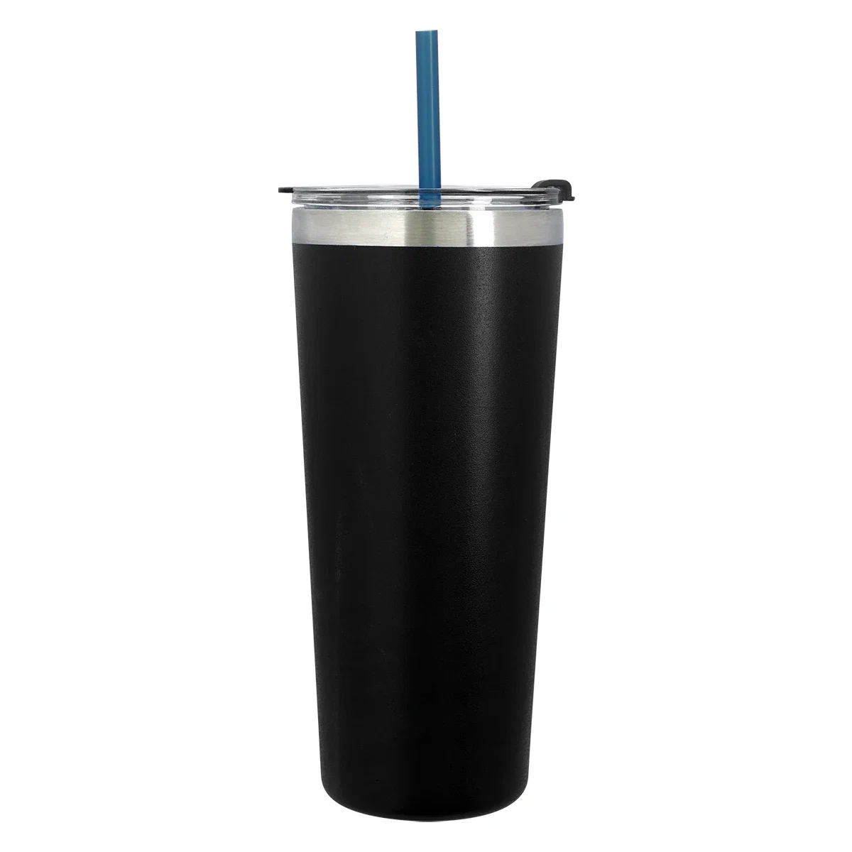 Lime green straw adding color to the plain cup