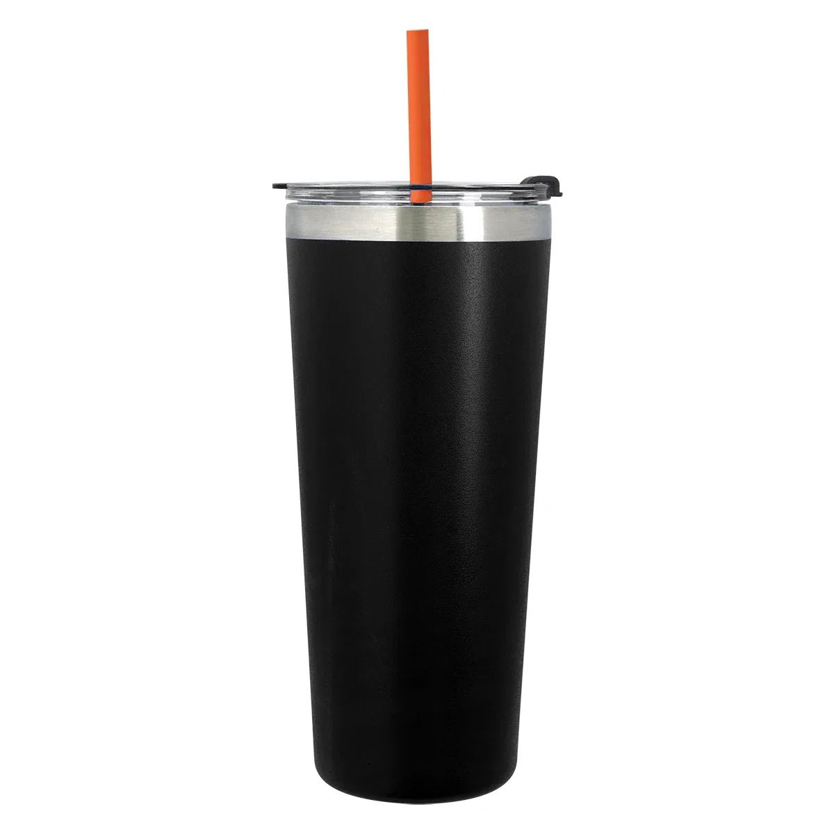 Red straw choice contrasted against the dark body