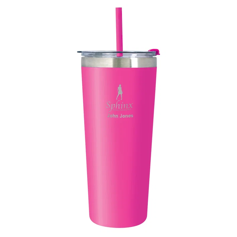 Red version standing beside its matching straw