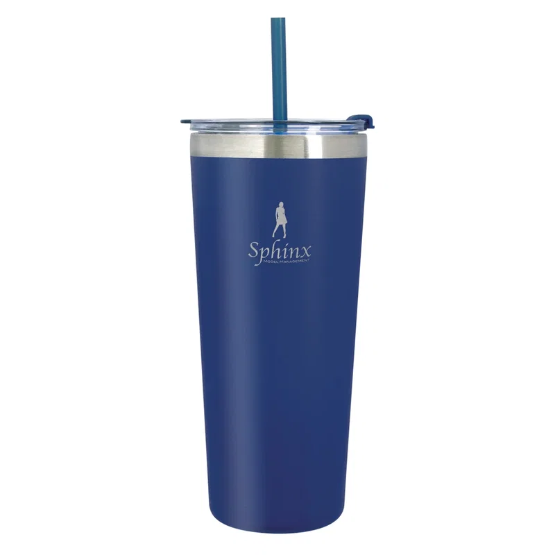 Lid closed and straw inserted for travel