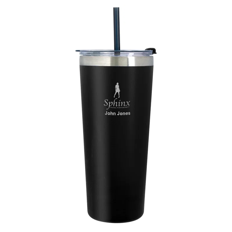 Matching straw and cover shown together with the cup