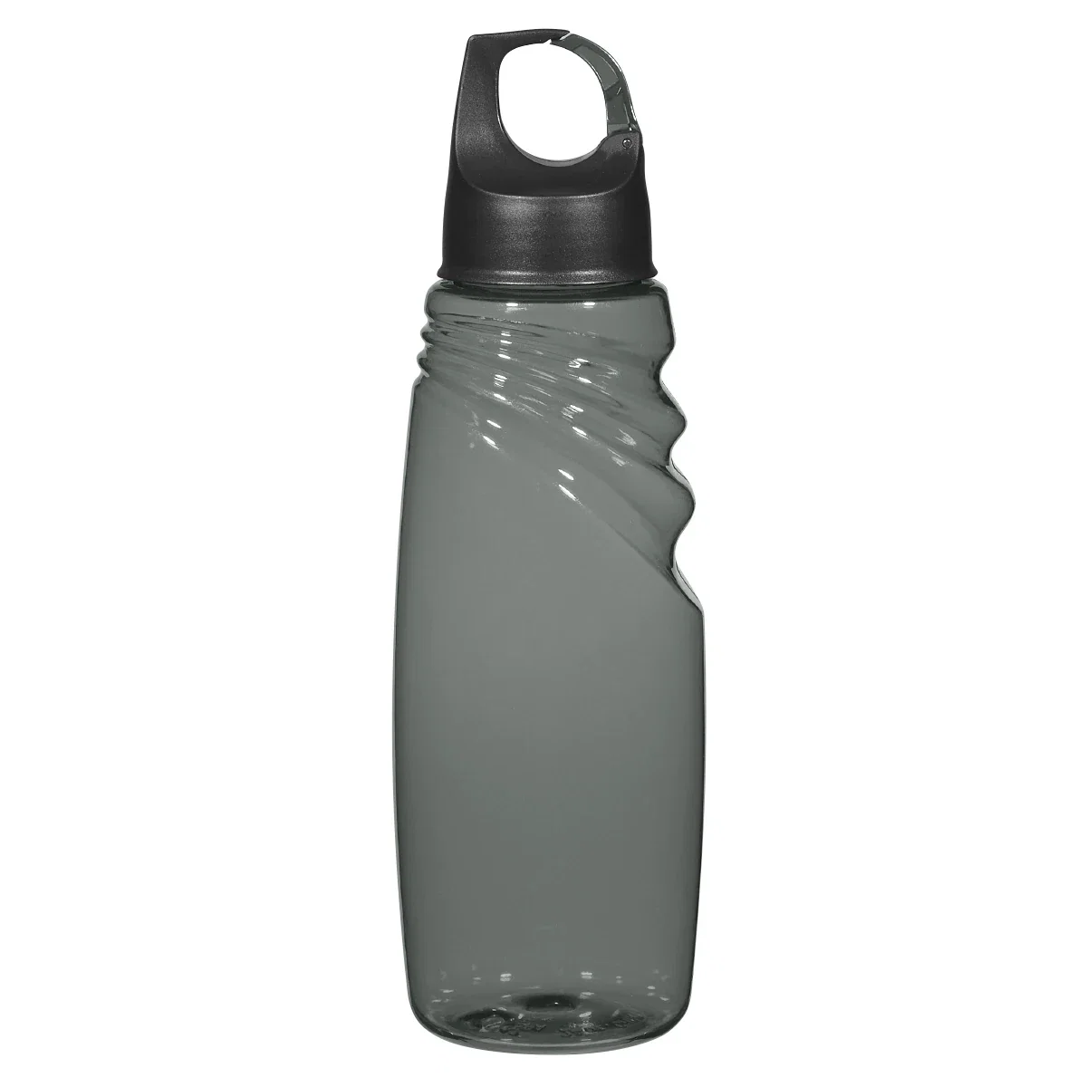 Bottle clipped to a backpack during a hike