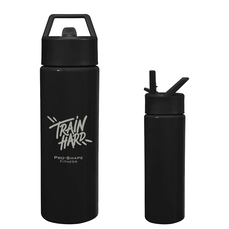 Travel-ready bottle pictured from a low vantage point.