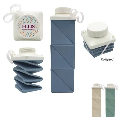Twenty four ounce foldable bottle that flattens for easy carrying