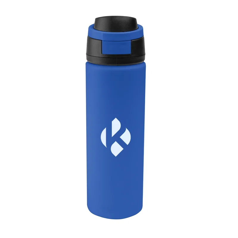 One slim metal bottle pictured alone shown at a slight angle