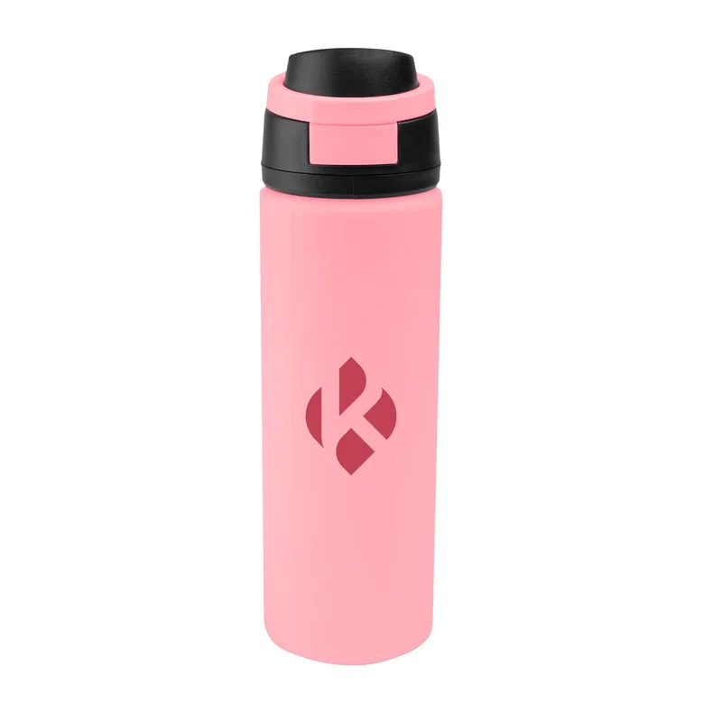 One steel sport bottle pictured alone highlighting the screw lid