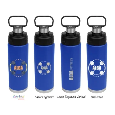 Blue 24 oz stainless steel bottle standing about eleven inches tall.
