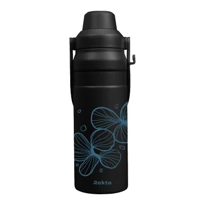 Recycled stainless steel bottle with an easy carry handle, 24 ounces.
