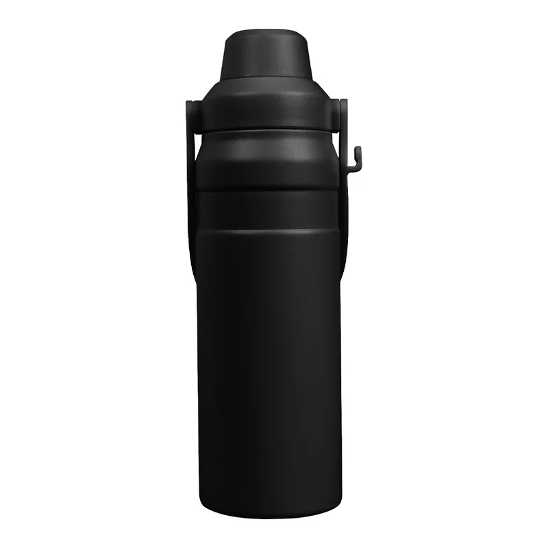 Standing upright, the bottle fills most of the frame.