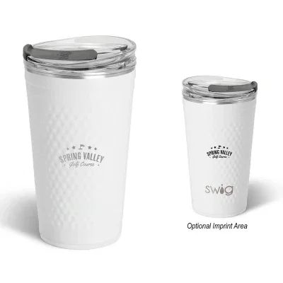 White party cup printed with a golf ball pattern, twenty-four ounces